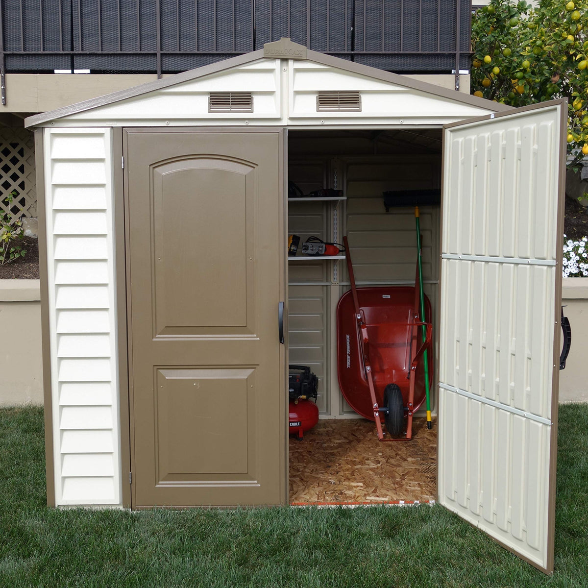 8 x 6 ft Plastic Garden Storage Shed with Fixed Window, Metal Foundation Kit & Steel-Reinforced Roof Structure