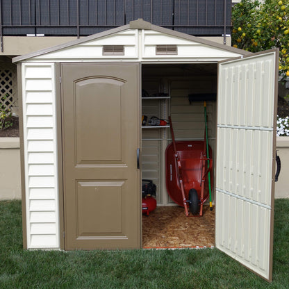 8 x 6 ft Plastic Garden Storage Shed with Fixed Window, Metal Foundation Kit & Steel-Reinforced Roof Structure