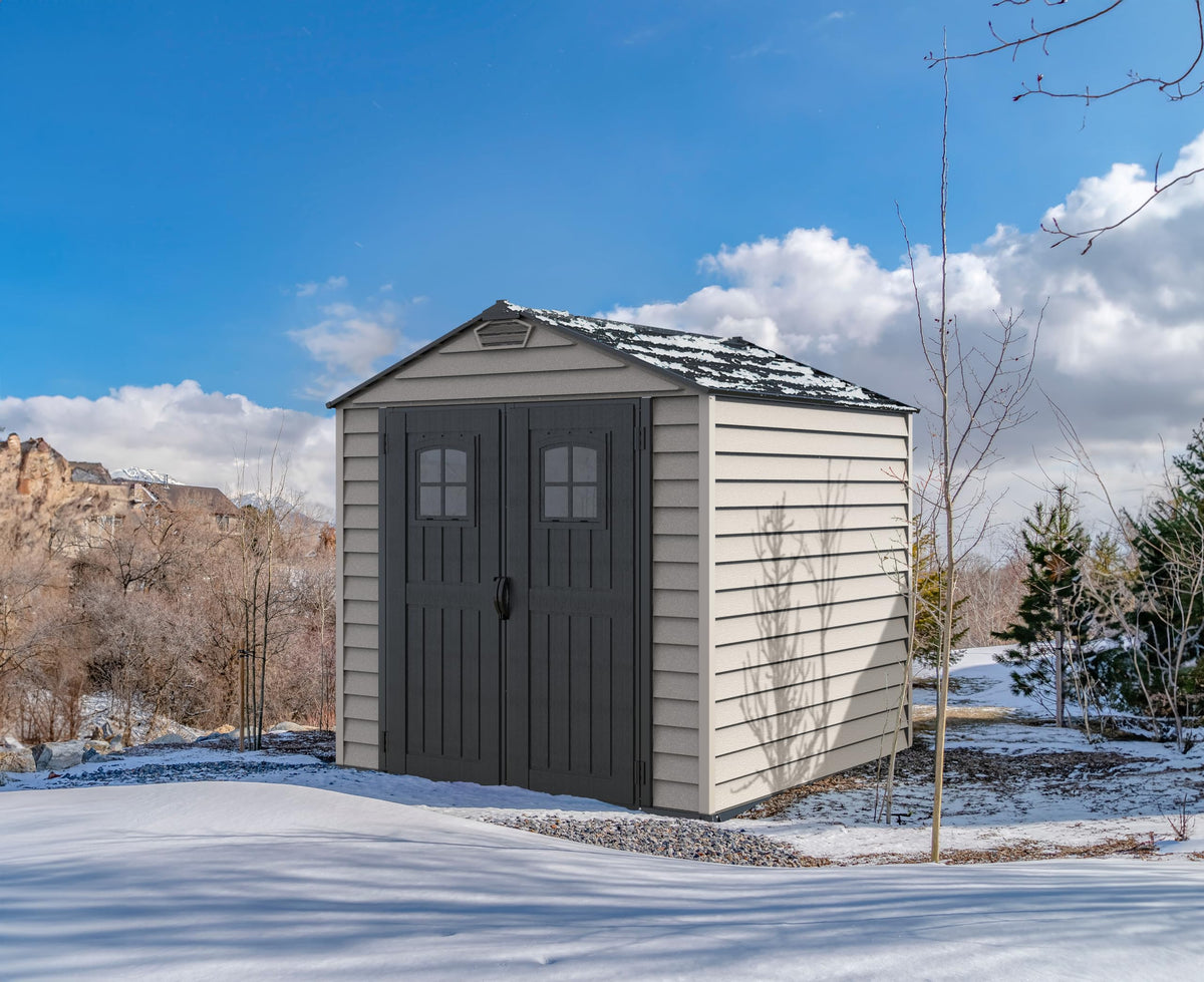 7 x 7 ft Plastic Garden Storage Shed with Heavy-Duty Floor, Fixed Door Windows & Steel-Reinforced Roof Structure