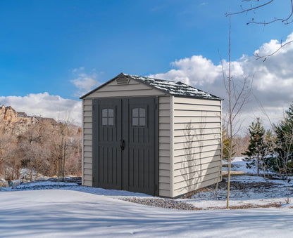 7 x 7 ft Plastic Garden Storage Shed with Heavy-Duty Floor, Fixed Door Windows & Steel-Reinforced Roof Structure