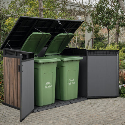 2020L Horizontal Outdoor Storage Shed with Wood-Effect Resin Construction, Lockable Doors, Hydraulic Lid & Easy Access Design